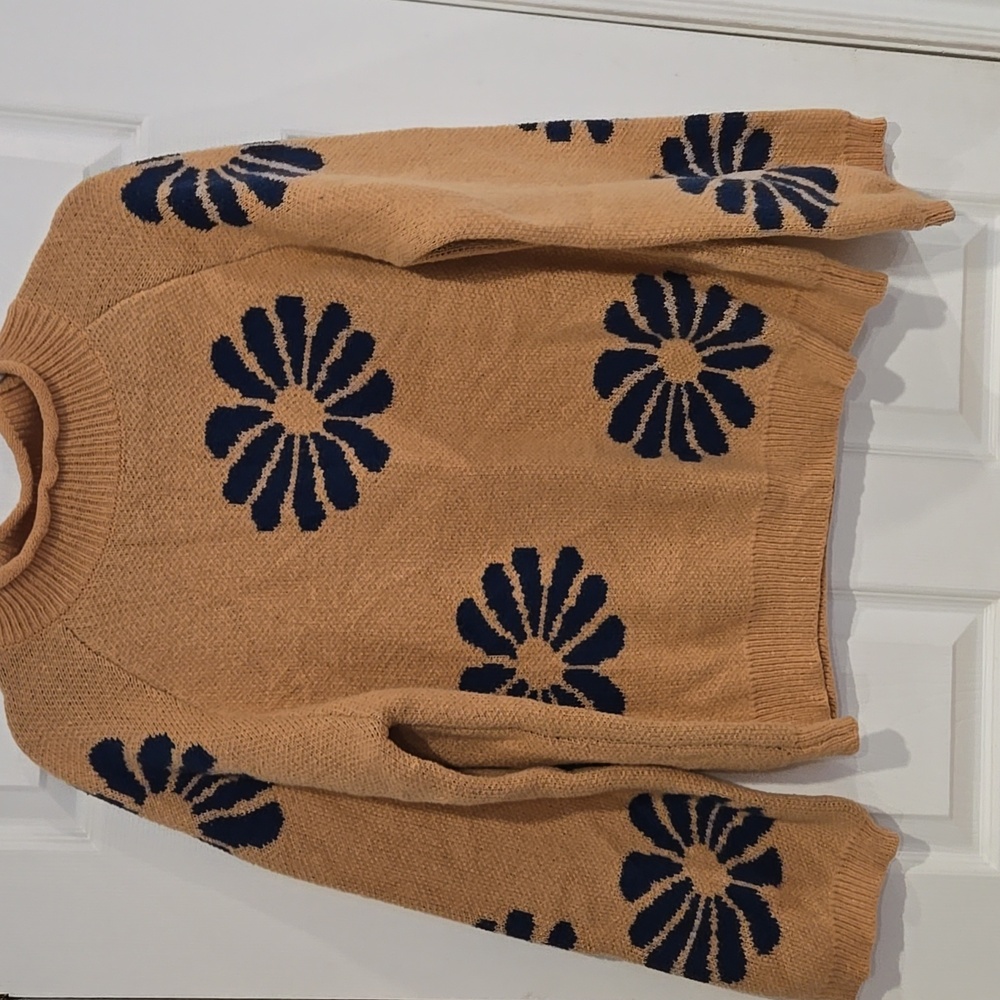 Floral Patterned Brown With Blue Flower Sweater Size XL - Picture 4 of 7